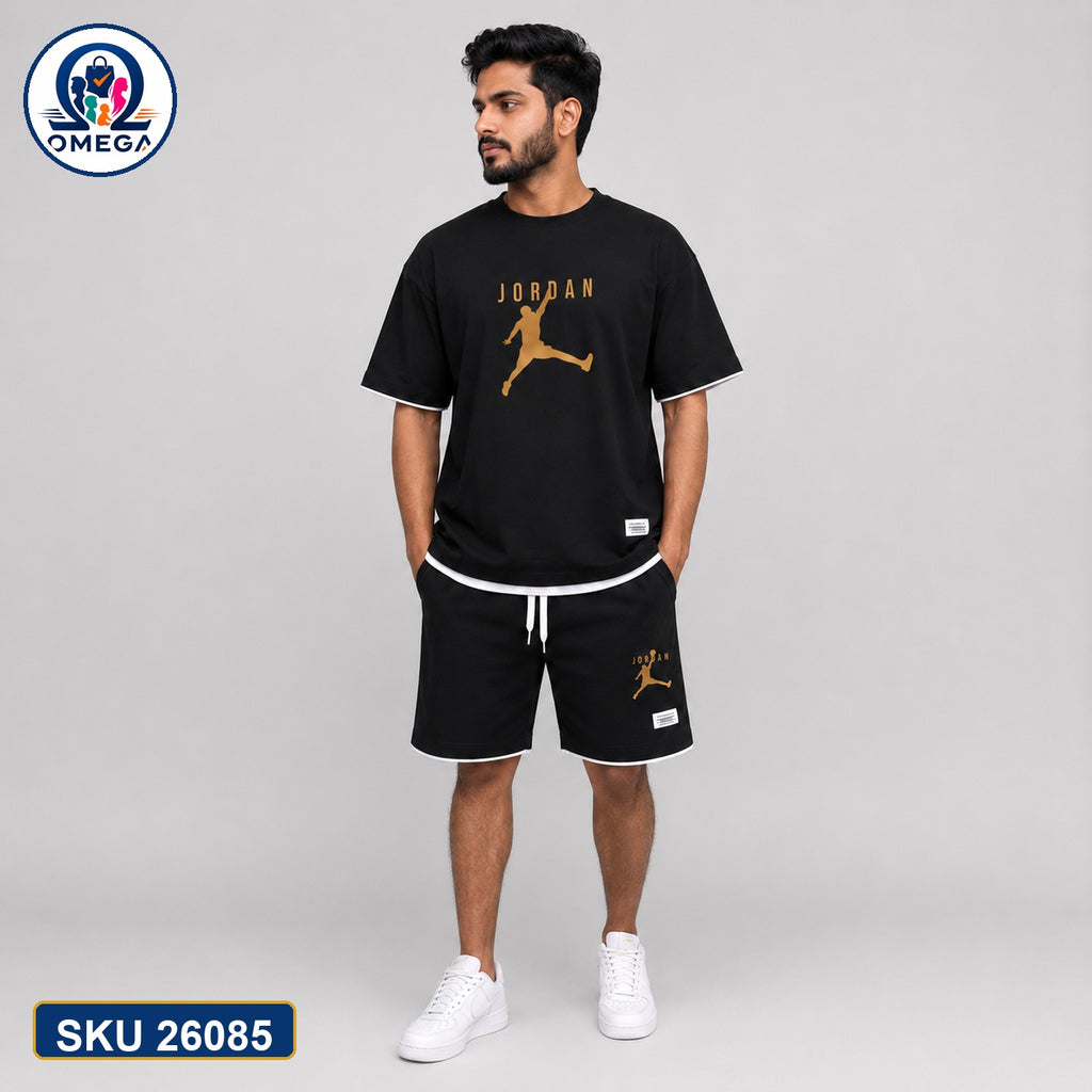 Mash T-Shirt and Shorts Combo Black Jordan Gold Bangladeshi model preview | OmegaBD
