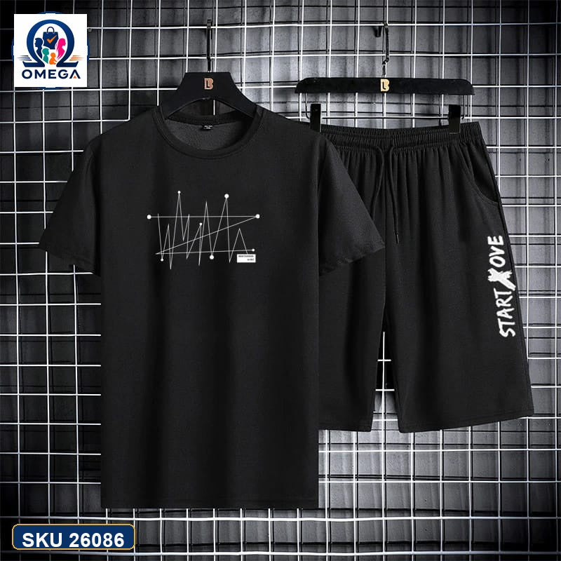 Mash T-Shirt and Shorts Combo Black Start Love Line product photo | OmegaBD