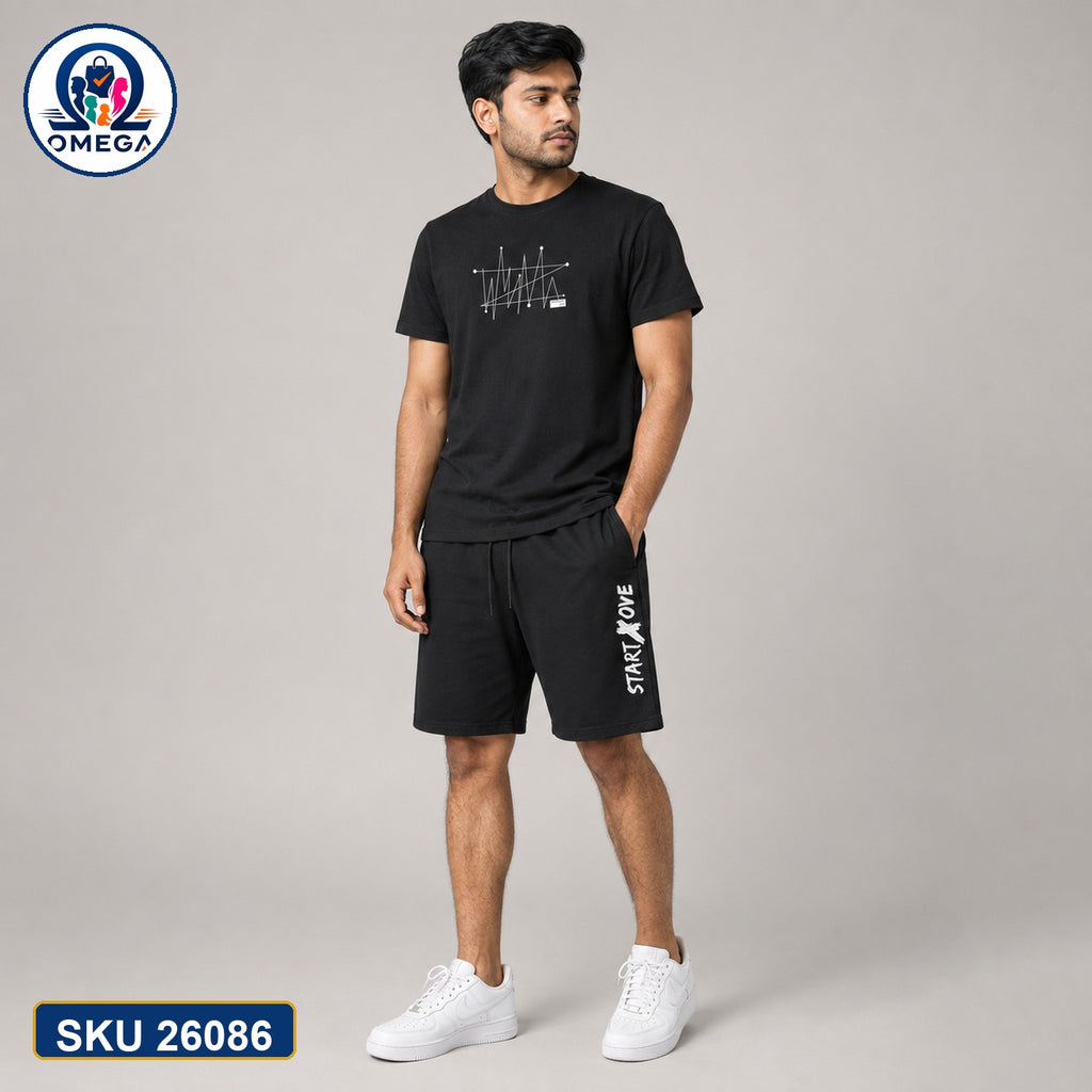 Mash T-Shirt and Shorts Combo Black Start Love Line Bangladeshi model preview | OmegaBD