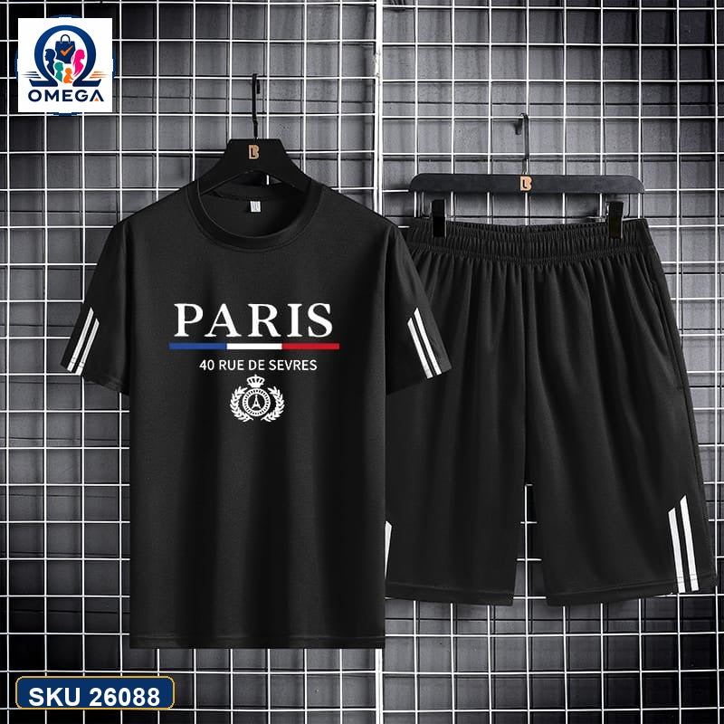 Mash T-Shirt and Shorts Combo Black Paris Emblem product photo | OmegaBD