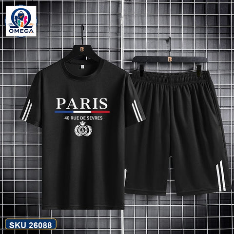 Mash T-Shirt and Shorts Combo Black Paris Emblem product photo | OmegaBD