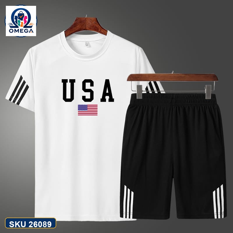 Mash T-Shirt and Shorts Combo White USA Flag product photo | OmegaBD