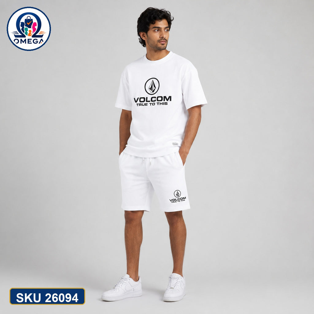 Mash T-Shirt and Shorts Combo White Volcom Logo Bangladeshi model preview | OmegaBD