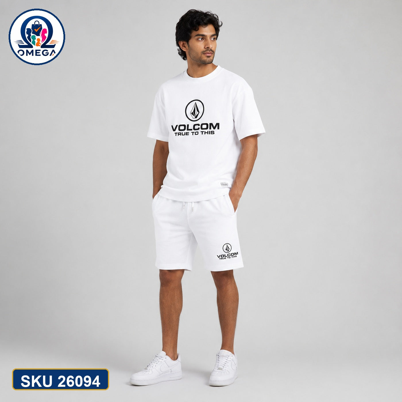 Mash T-Shirt and Shorts Combo White Volcom Logo Bangladeshi model preview | OmegaBD
