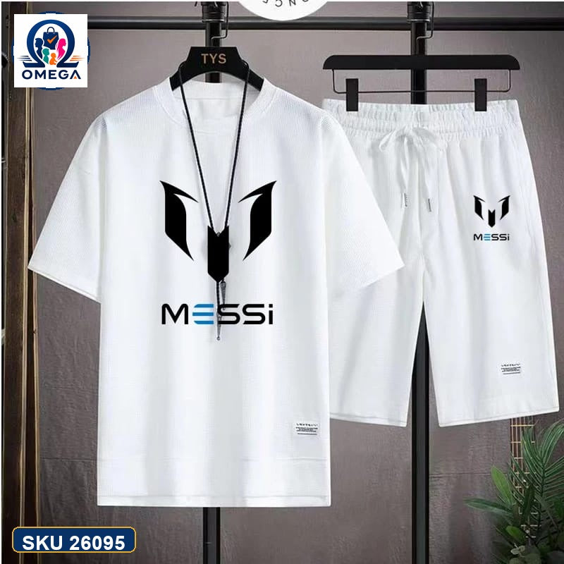 Mash T-Shirt and Shorts Combo White Messi Logo product photo | OmegaBD