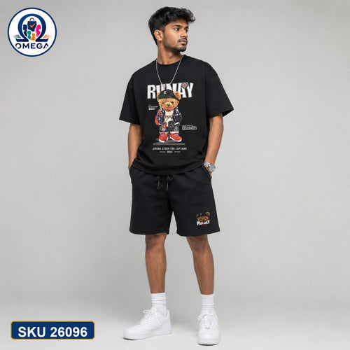 Mash T-Shirt and Shorts Combo Black Bunny Graphic Bangladeshi model preview | OmegaBD