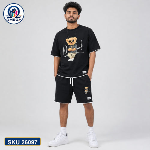 Mash T-Shirt and Shorts Combo Black Bear Graphic Bangladeshi model preview | OmegaBD