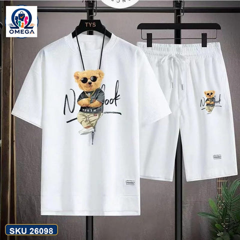 Mash T-Shirt and Shorts Combo White Bear Graphic product photo | OmegaBD