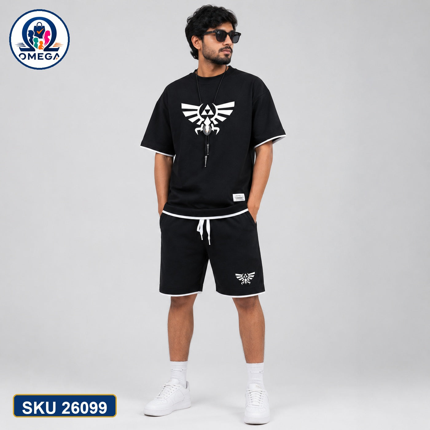 Mash T-Shirt and Shorts Combo Black Wing Symbol Bangladeshi model preview | OmegaBD
