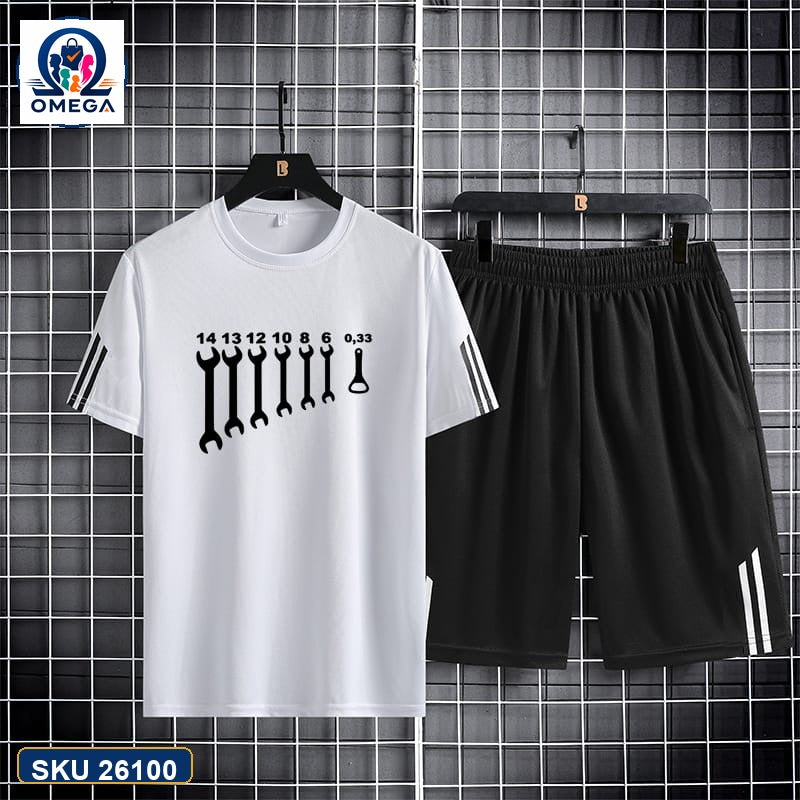 Mash T-Shirt and Shorts Combo White Gothic Letters product photo | OmegaBD