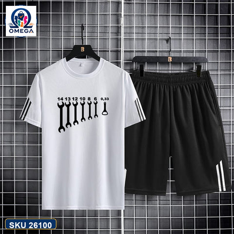 Mash T-Shirt and Shorts Combo White Gothic Letters product photo | OmegaBD