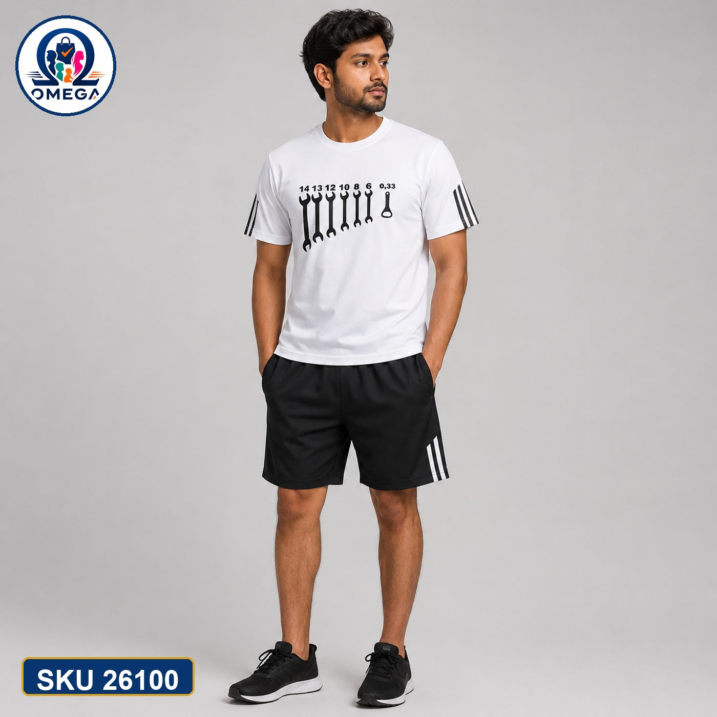 Mash T-Shirt and Shorts Combo White Gothic Letters Bangladeshi model preview | OmegaBD