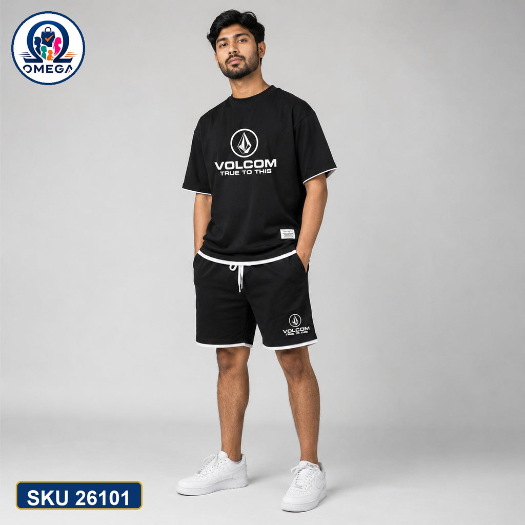 Mash T-Shirt and Shorts Combo Black Volcom Logo Bangladeshi model preview | OmegaBD