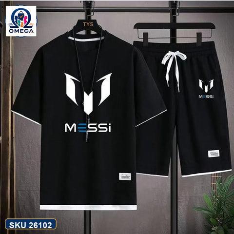 Mash T-Shirt and Shorts Combo Black Messi Logo product photo | OmegaBD