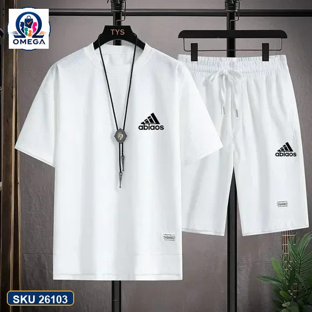 Mash T-Shirt and Shorts Combo White Adidas Logo product photo | OmegaBD