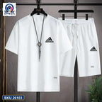 Mash T-Shirt and Shorts Combo White Adidas Logo product photo | OmegaBD