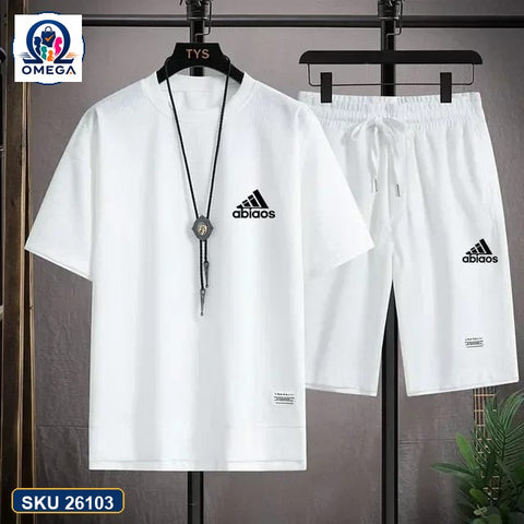 Mash T-Shirt and Shorts Combo White Adidas Logo product photo | OmegaBD