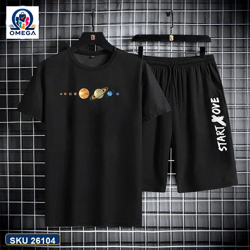 Mash T-Shirt and Shorts Combo Black Solar System Graphic product photo | OmegaBD
