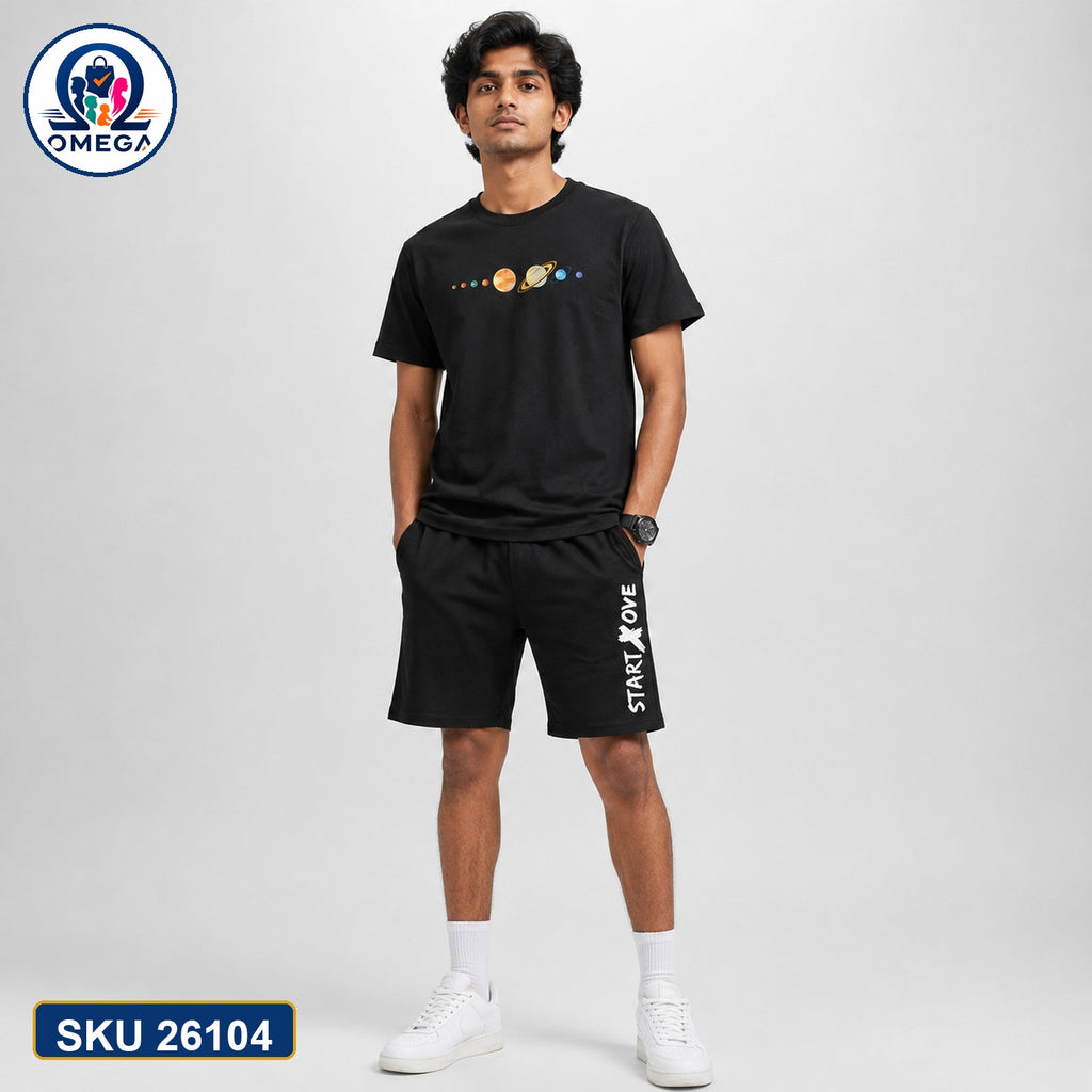 Mash T-Shirt and Shorts Combo Black Solar System Graphic Bangladeshi model preview | OmegaBD