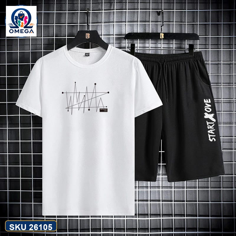 Mash T-Shirt and Shorts Combo White Wave Line Graphic product photo | OmegaBD
