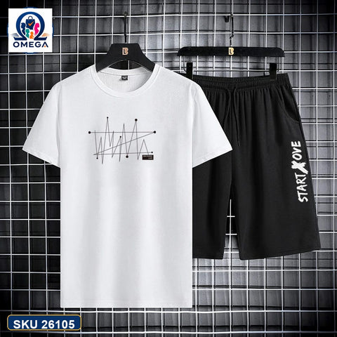 Mash T-Shirt and Shorts Combo White Wave Line Graphic product photo | OmegaBD