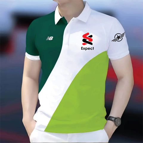 Polo Shirt For Men Green Lime Diagonal Color Block product photo | OmegaBD