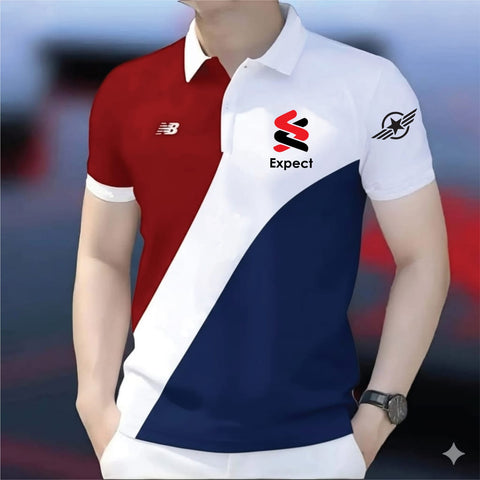 Polo Shirt For Men Red Navy Diagonal Color Block product photo | OmegaBD