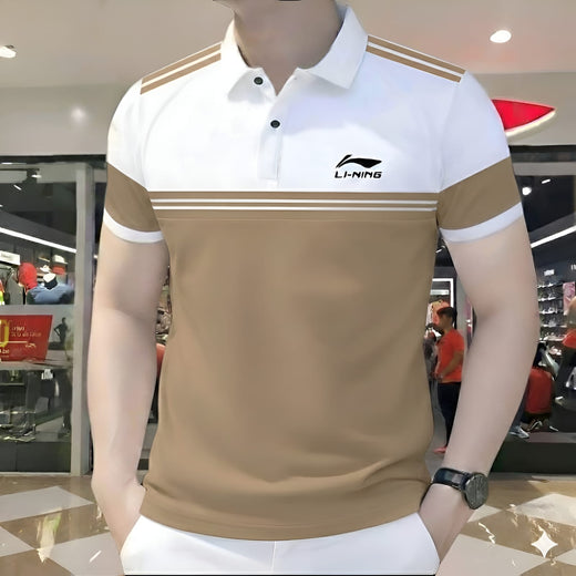 Polo Shirt For Men White Beige Contrast Stripe