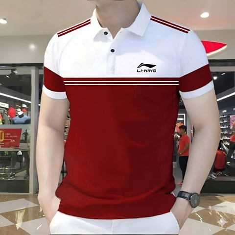 Polo Shirt For Men White Red Contrast Stripe product photo | OmegaBD