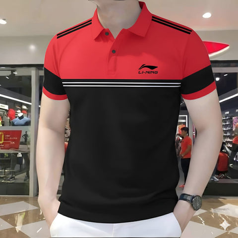 Polo Shirt For Men Red Black Contrast Stripe product photo | OmegaBD