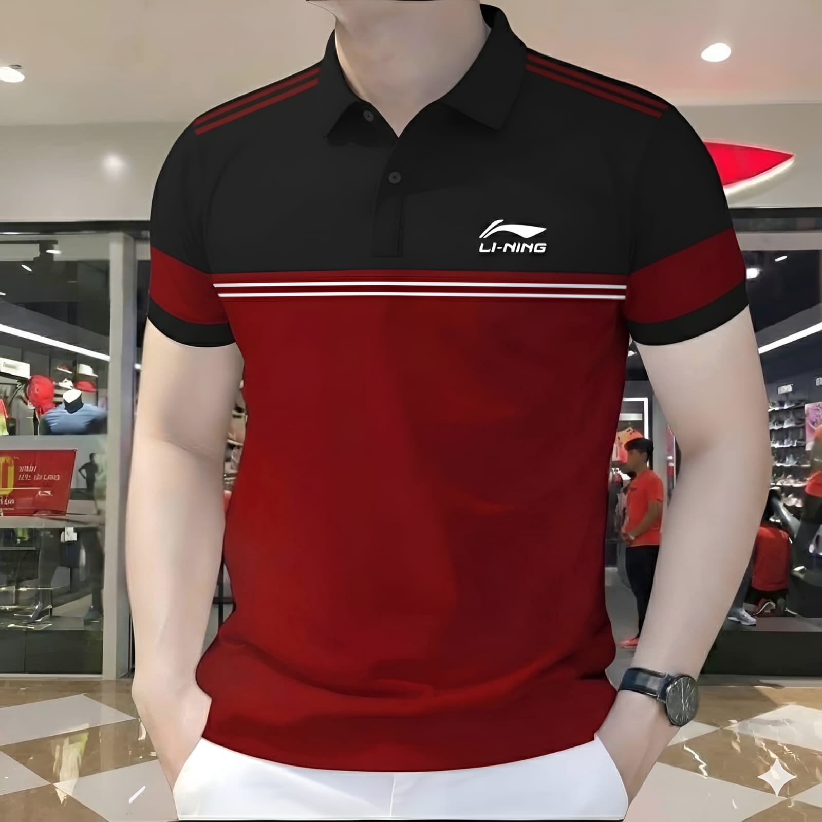 Polo Shirt For Men Black Red Contrast Stripe product photo | OmegaBD