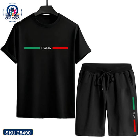 Mash T-Shirt and Shorts Combo Black Italy Stripe product photo | OmegaBD