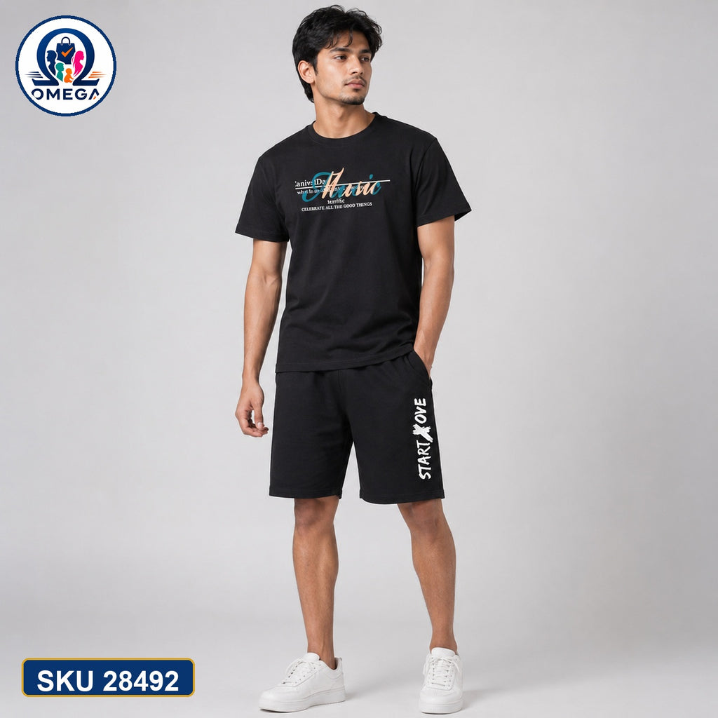 Mash T-Shirt and Shorts Combo Black Atomic Graphic Bangladeshi model preview | OmegaBD