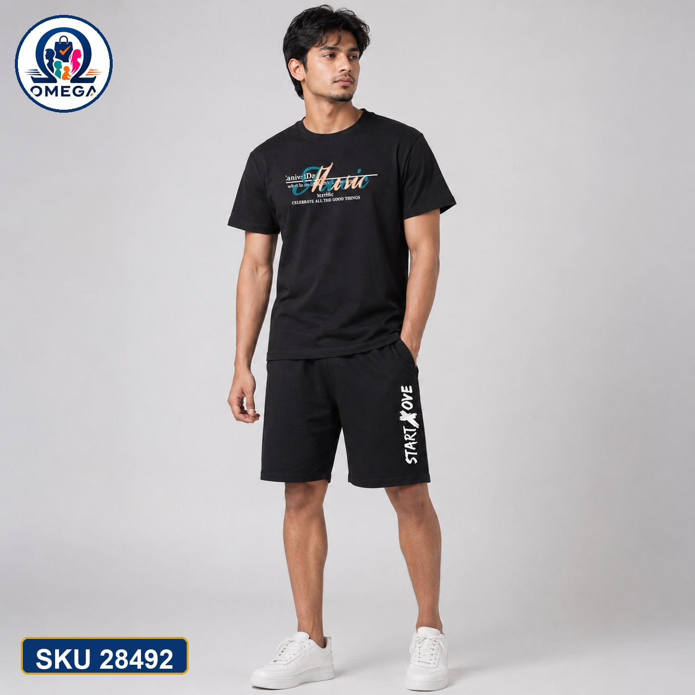 Mash T-Shirt and Shorts Combo Black Atomic Graphic Bangladeshi model preview | OmegaBD