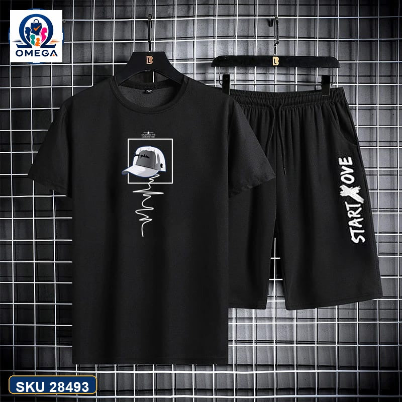 Mash T-Shirt and Shorts Combo Black Heartbeat Square Graphic product photo | OmegaBD