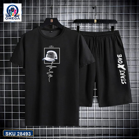 Mash T-Shirt and Shorts Combo Black Heartbeat Square Graphic product photo | OmegaBD