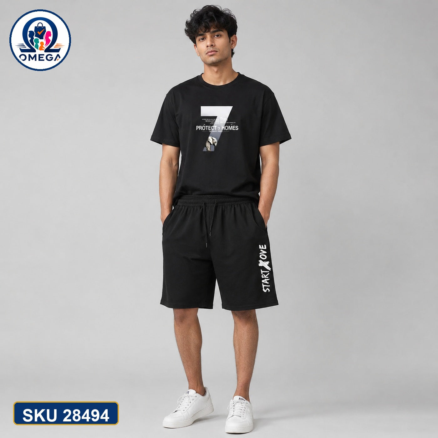 Mash T-Shirt and Shorts Combo Black Performance Grey Logo Bangladeshi model preview | OmegaBD