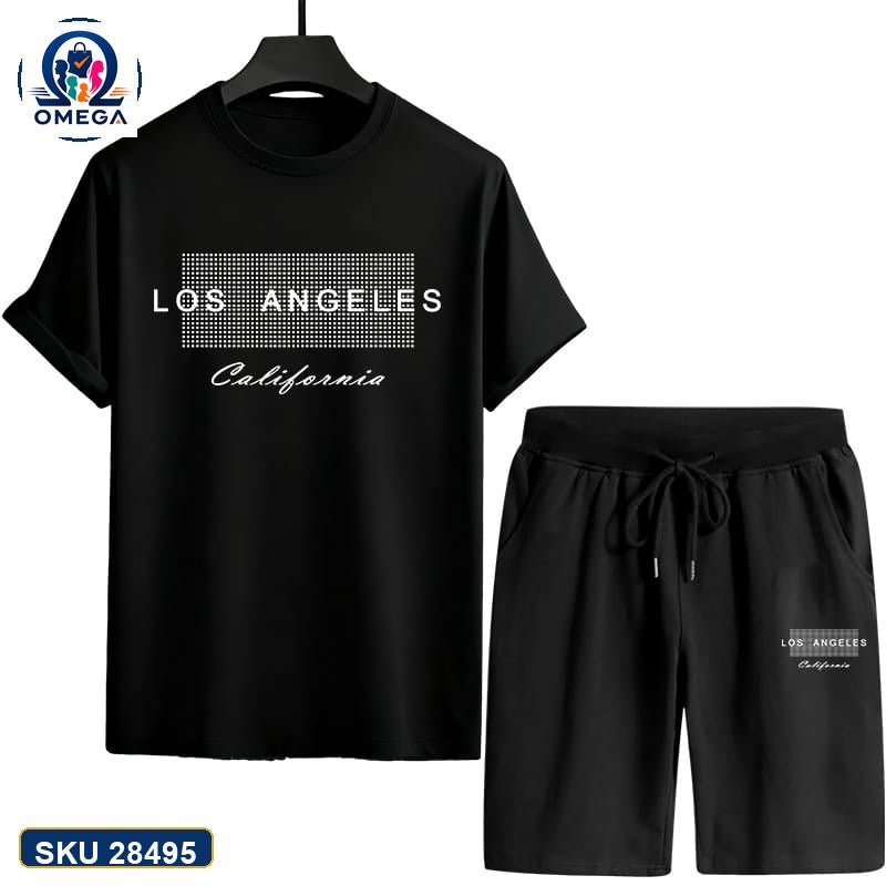Mash T-Shirt and Shorts Combo Black Los Angeles Script product photo | OmegaBD