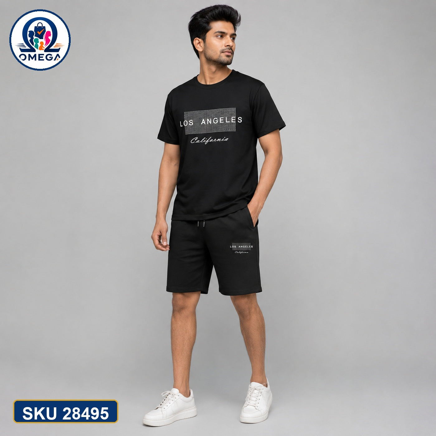 Mash T-Shirt and Shorts Combo Black Los Angeles Script Bangladeshi model preview | OmegaBD