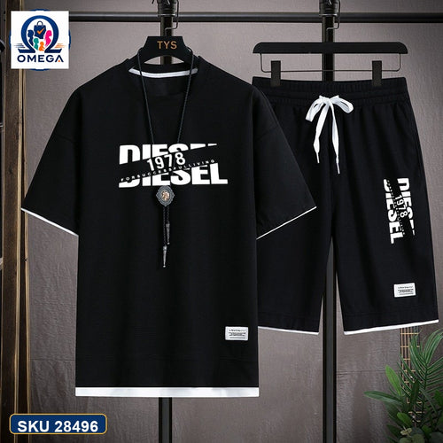 Mash T-Shirt and Shorts Combo Black Diesel Logo product photo | OmegaBD