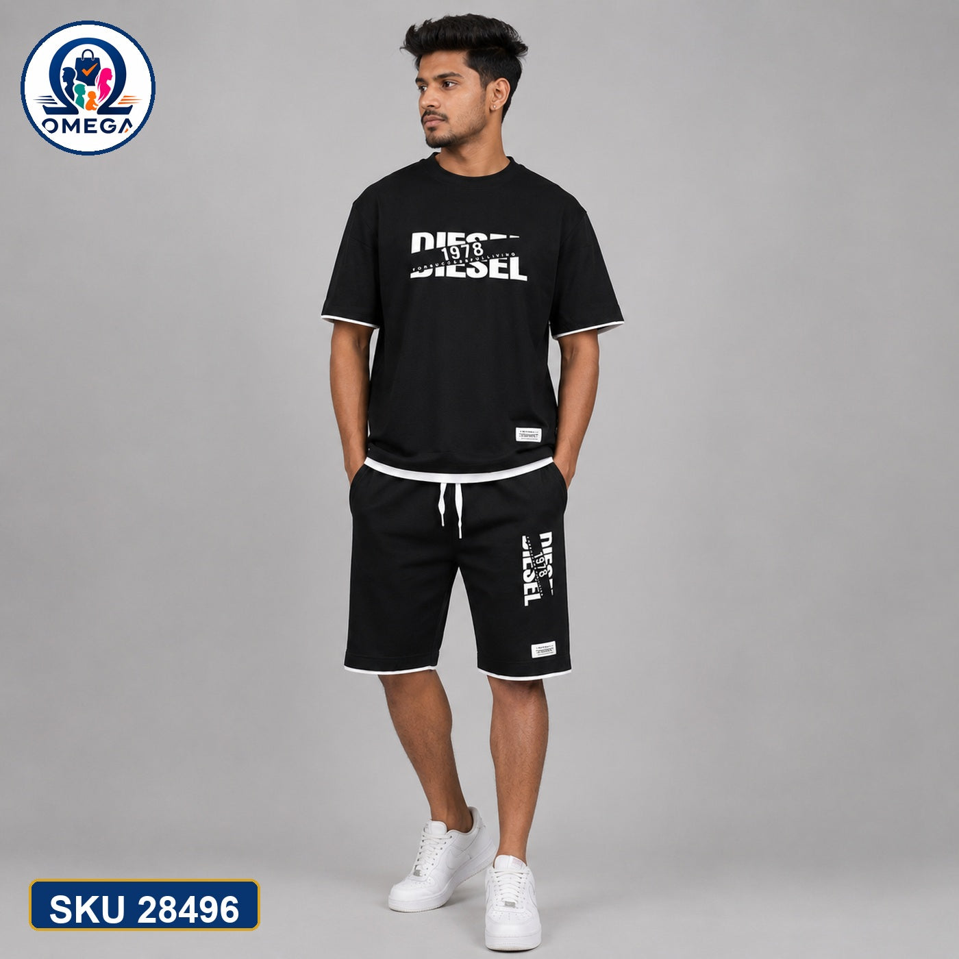 Mash T-Shirt and Shorts Combo Black Diesel Logo Bangladeshi model preview | OmegaBD