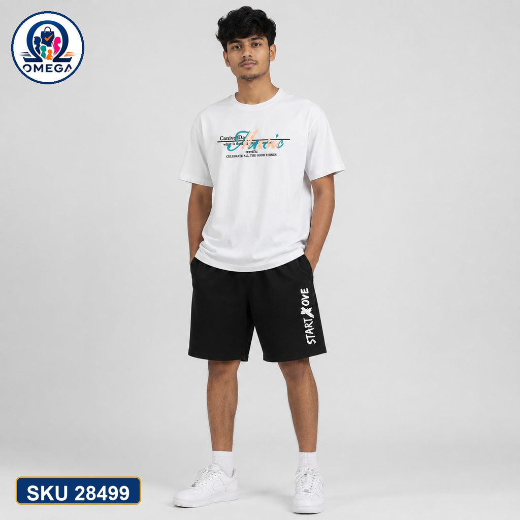 Mash T-Shirt and Shorts Combo White Surf Sports Graphic Bangladeshi model preview | OmegaBD