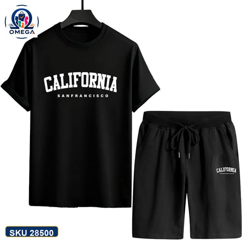Mash T-Shirt and Shorts Combo Black California Text product photo | OmegaBD