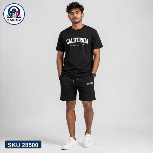 Mash T-Shirt and Shorts Combo Black California Text Bangladeshi model preview | OmegaBD