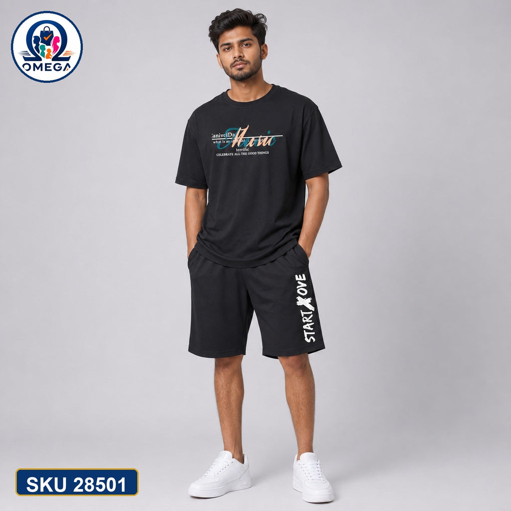 Mash T-Shirt and Shorts Combo Black Atomic Side Graphic Bangladeshi model preview | OmegaBD