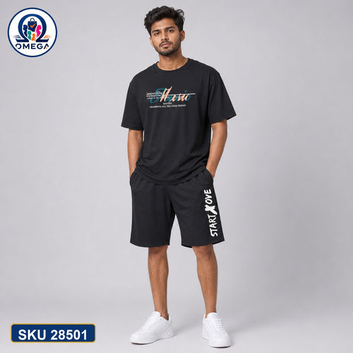 Mash T-Shirt and Shorts Combo Black Atomic Side Graphic Bangladeshi model preview | OmegaBD