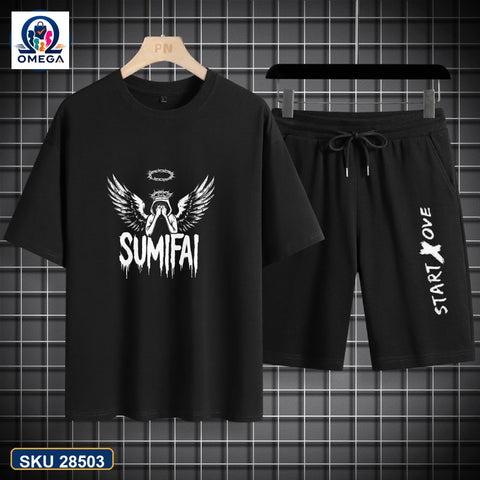 Mash T-Shirt and Shorts Combo Black Sumifai Wing Graphic product photo | OmegaBD
