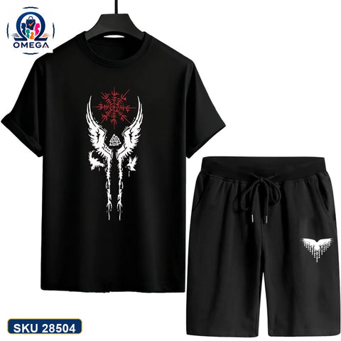 Mash T-Shirt and Shorts Combo Black Red Skull Wing Graphic product photo | OmegaBD