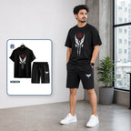 Mash T-Shirt and Shorts Combo Black Red Skull Wing Graphic Bangladeshi model preview | OmegaBD
