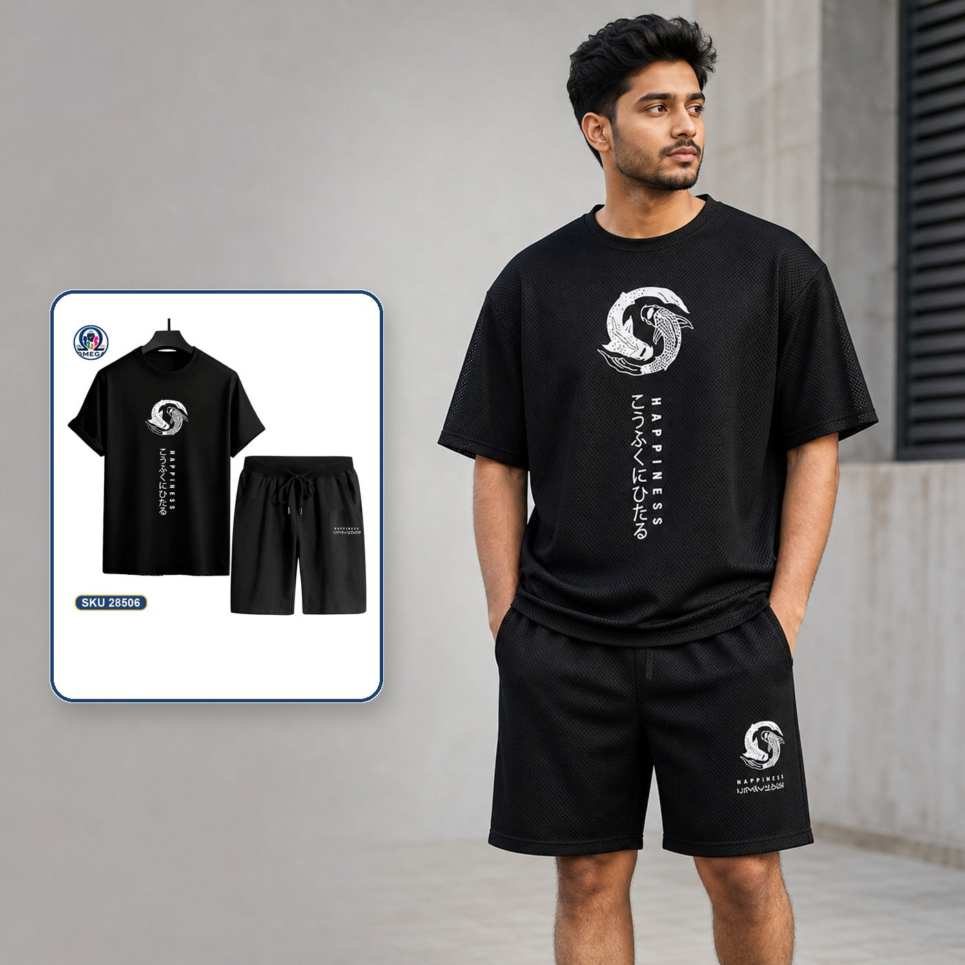 Mash T-Shirt and Shorts Combo Black Dragon Circle Graphic Bangladeshi model preview | OmegaBD